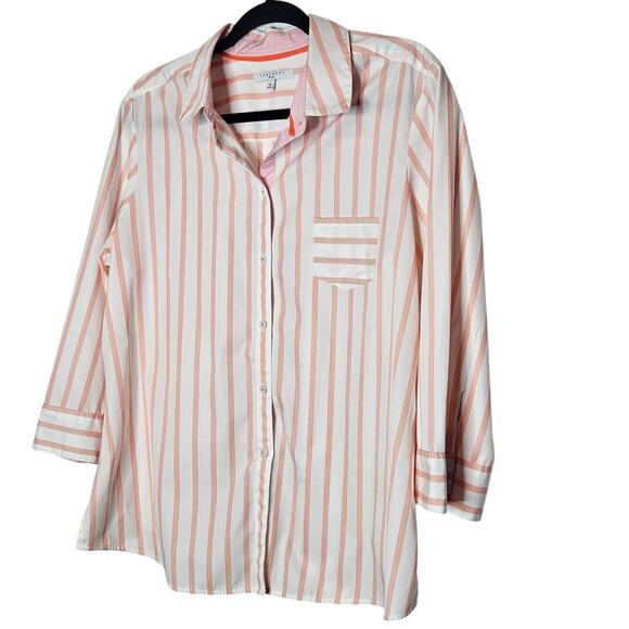 Foxcroft Orange Vertical striped size 16 button down non-iron shirt blouse - Picture 2 of 7